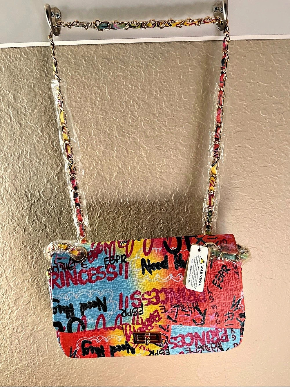 Graffiti Print Shoulder Bag in Pink & Multicolor NWT